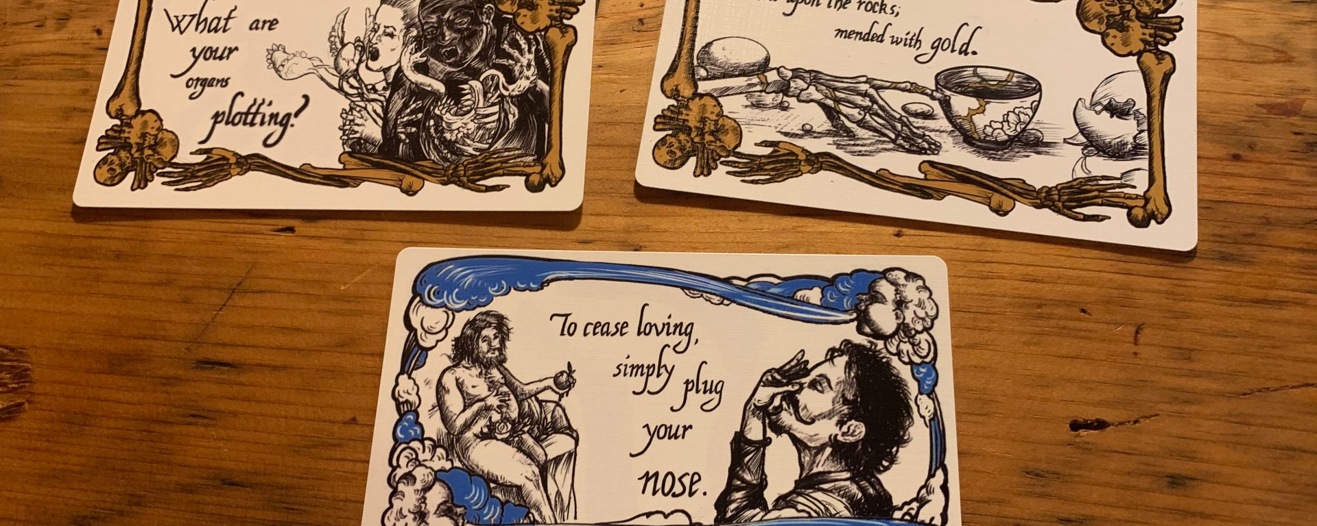 Three Cards from the Negocios Infernales Deck Used to Write This Poem
