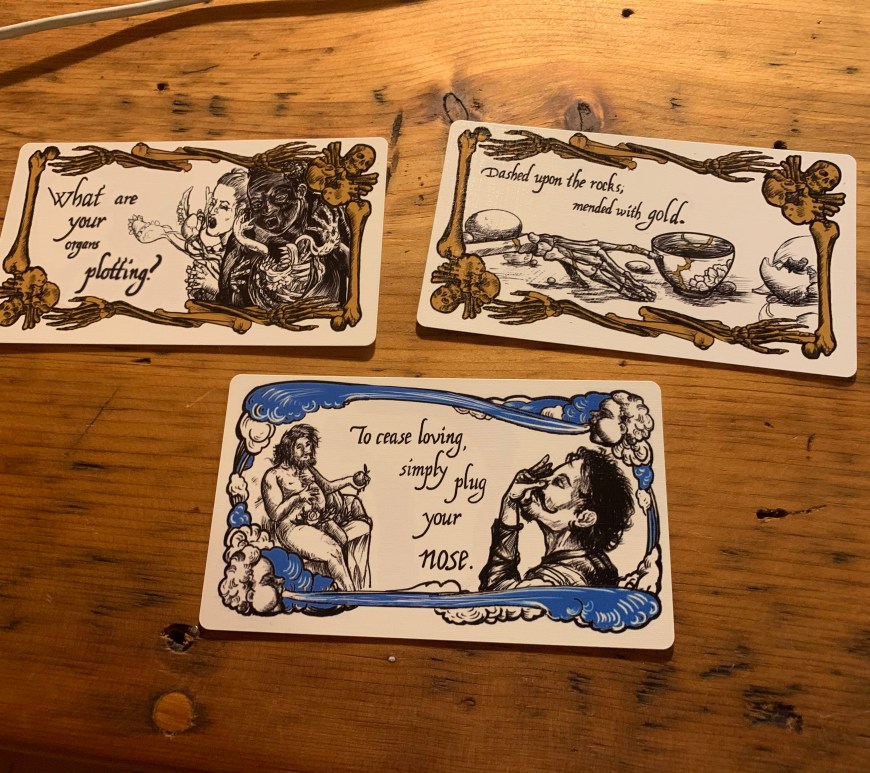 Three Cards from the Negocios Infernales Deck Used to Write This Poem