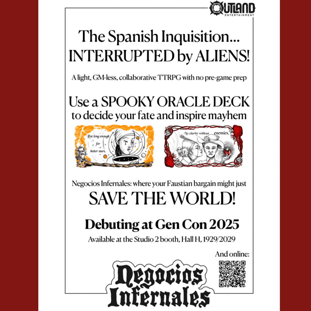 Negocios Infernales Postcard. You can buy/ pick up games at Studio 2, in Hall H, booths 1929/2029.